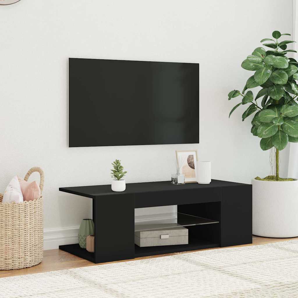 Televizoriaus spintelė su LED apšvietimu, juoda, 90x39x30cm