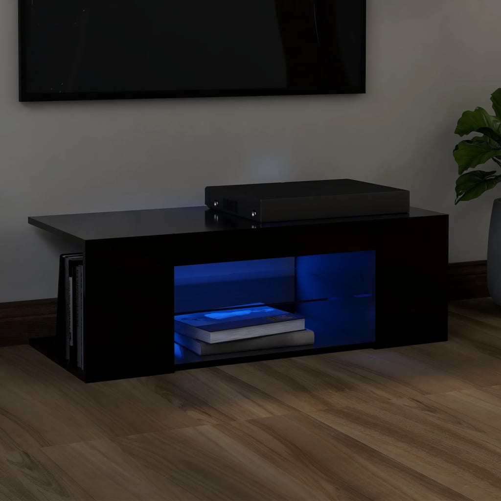 TV skapītis ar LED apgaismojumu, melns, 90x39x30 cm