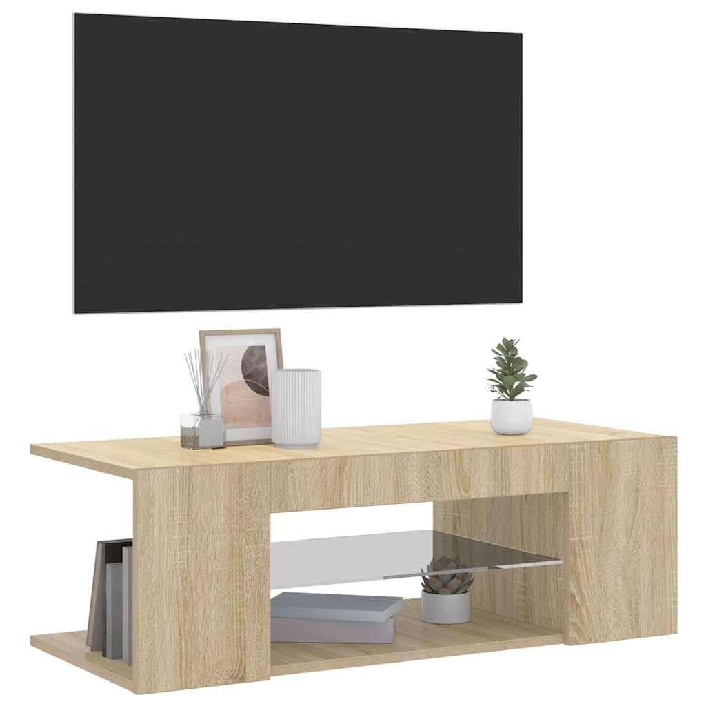 TV Cabinet with LED Lighting, Oak, 90x39x30cm