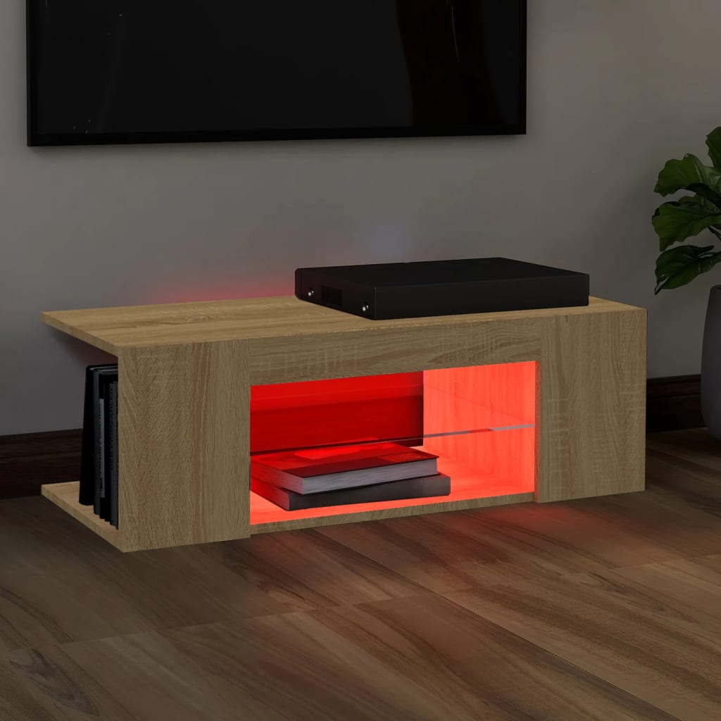 TV Cabinet with LED Lighting, Oak, 90x39x30cm