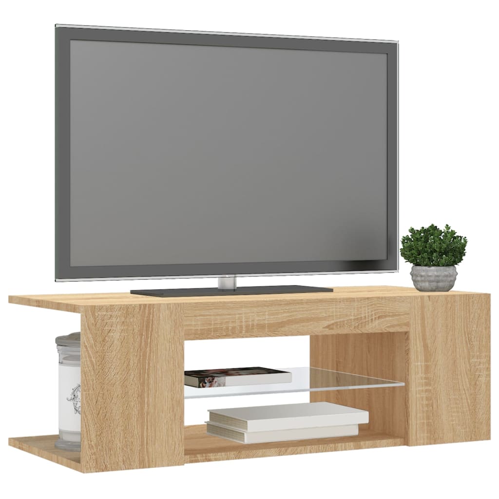 TV Cabinet with LED Lighting, Oak, 90x39x30cm