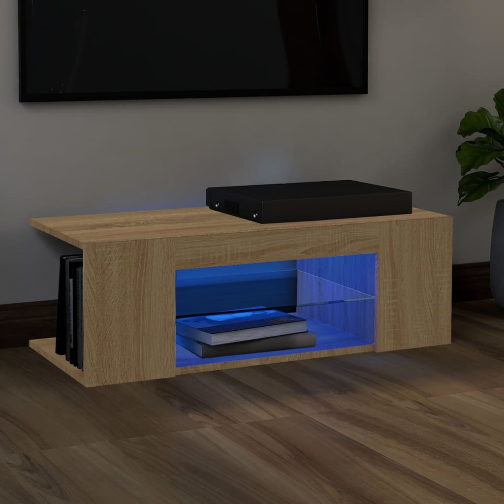 TV Cabinet with LED Lighting, Oak, 90x39x30cm
