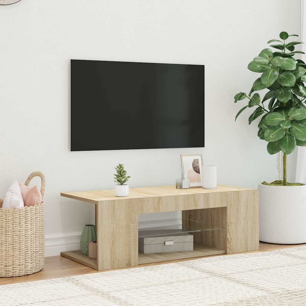 Televizoriaus spintelė su LED apšvietimu, ąžuolo, 90x39x30cm