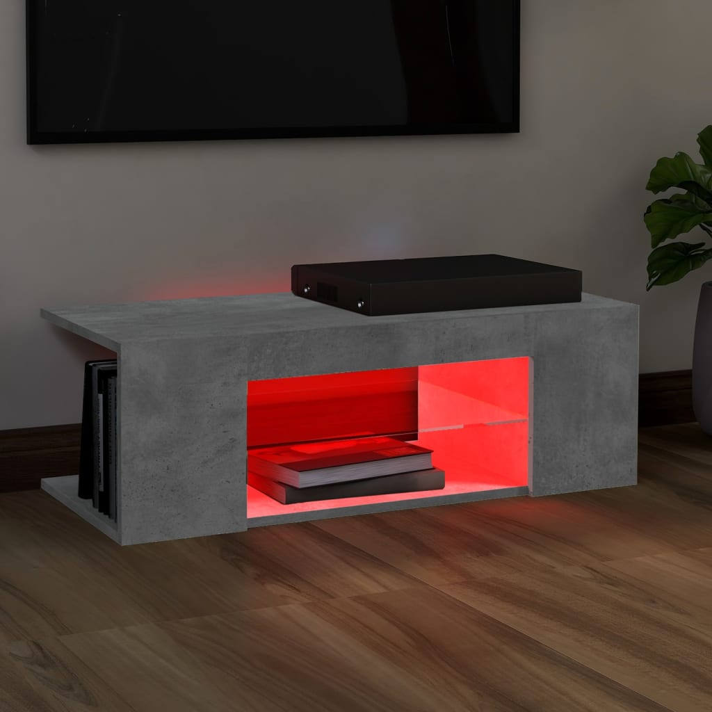 TV skapītis ar LED apgaismojumu, betona pelēks, 90x39x30 cm