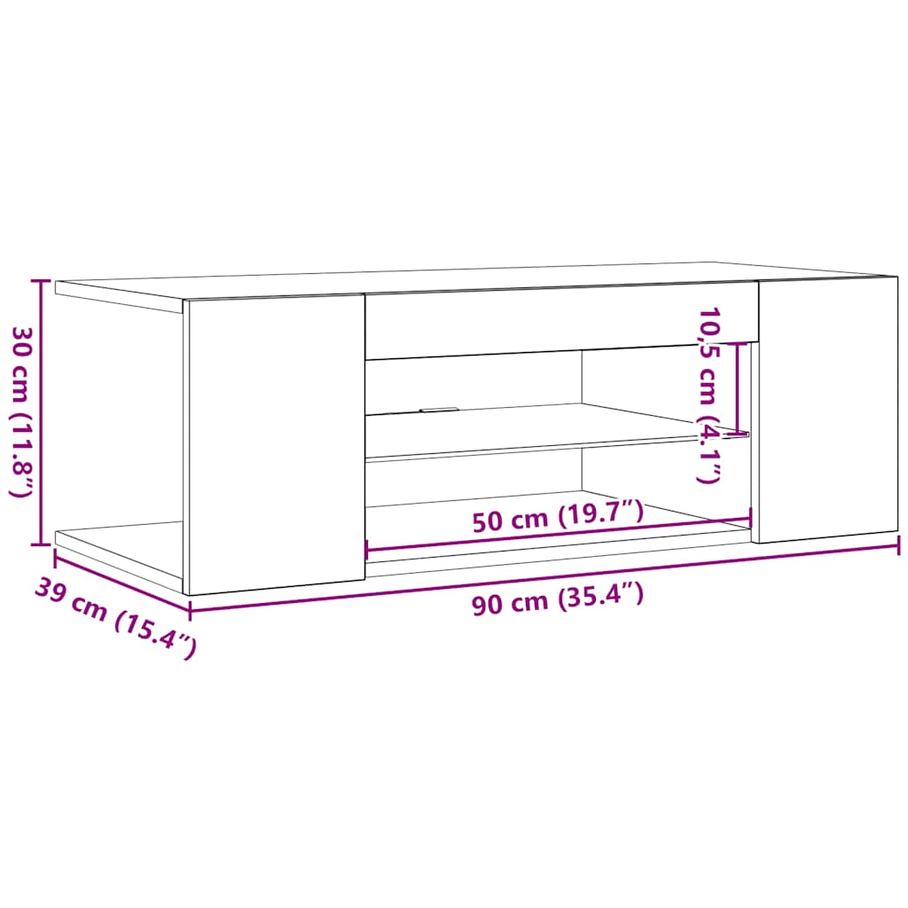 TV skapītis ar LED apgaismojumu, betona pelēks, 90x39x30 cm