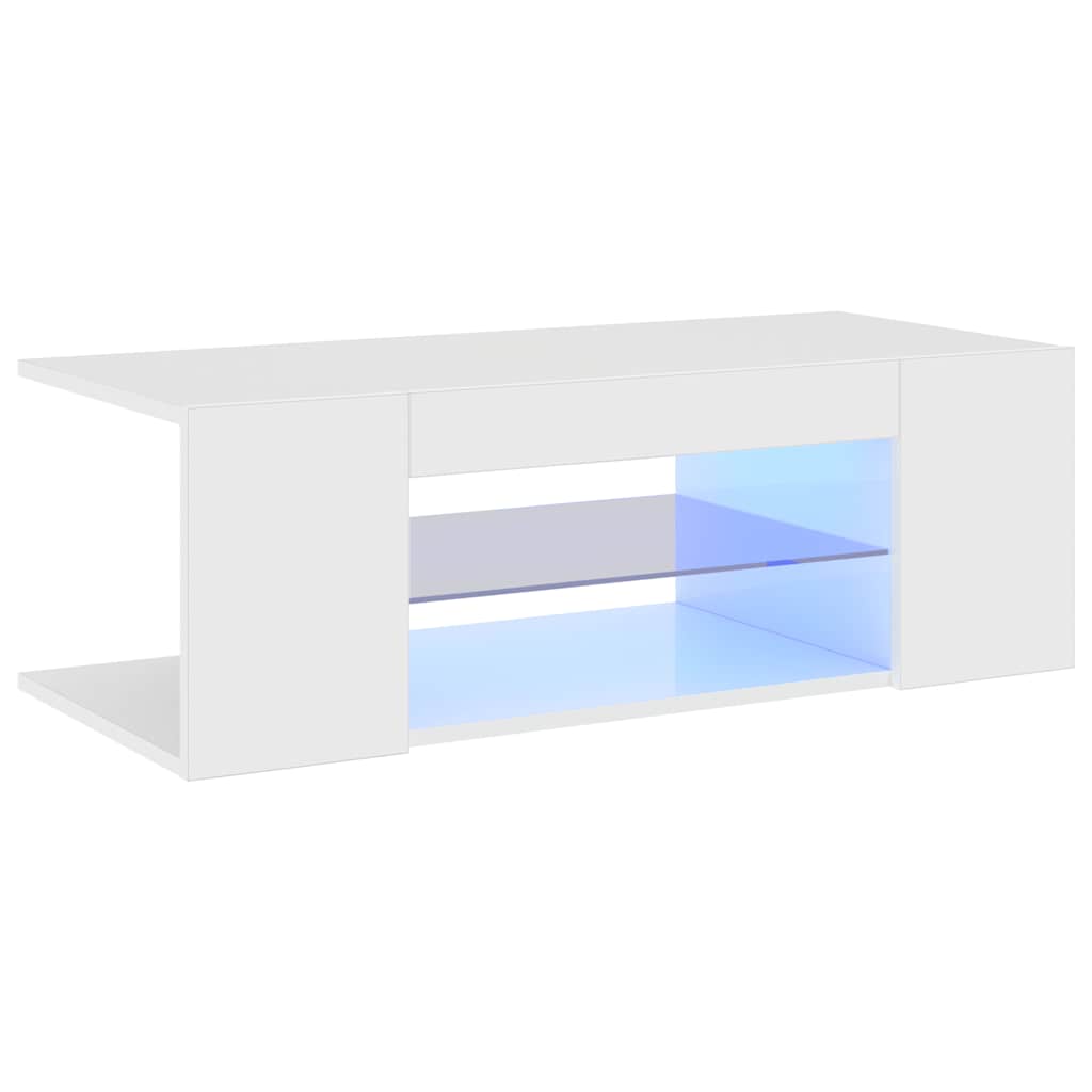 TV spintelė su LED apšvietimu, blizgi balta, 90x39x30cm
