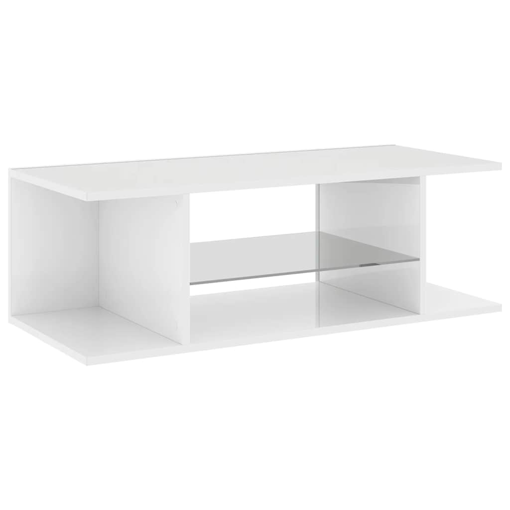 TV spintelė su LED apšvietimu, blizgi balta, 90x39x30cm