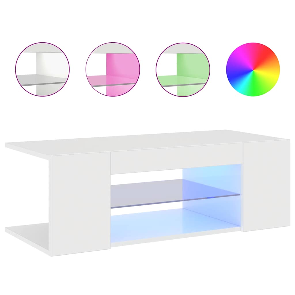 TV spintelė su LED apšvietimu, blizgi balta, 90x39x30cm