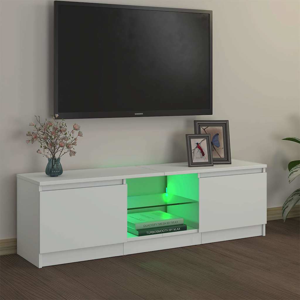 TV spintelė su LED apšvietimu, baltos spalvos, 120x30x36cm
