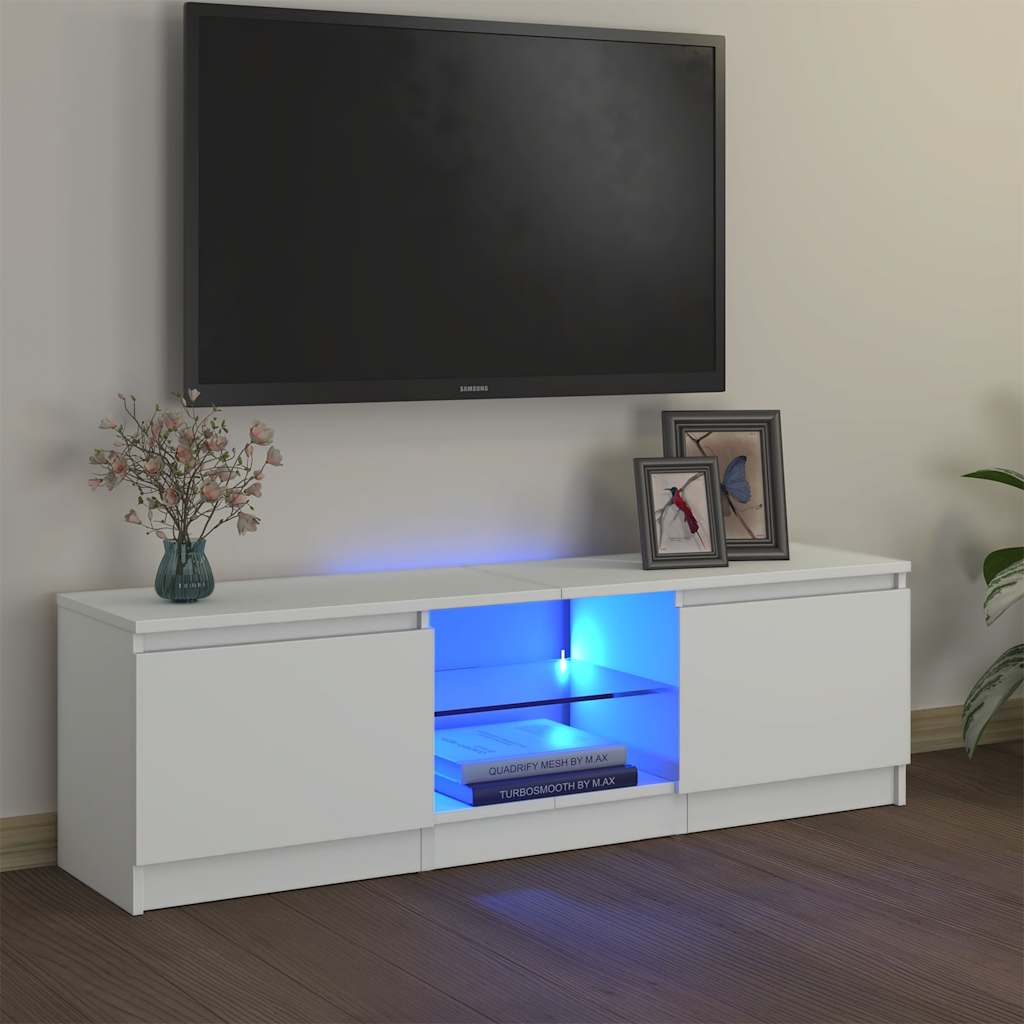 TV spintelė su LED apšvietimu, baltos spalvos, 120x30x36cm