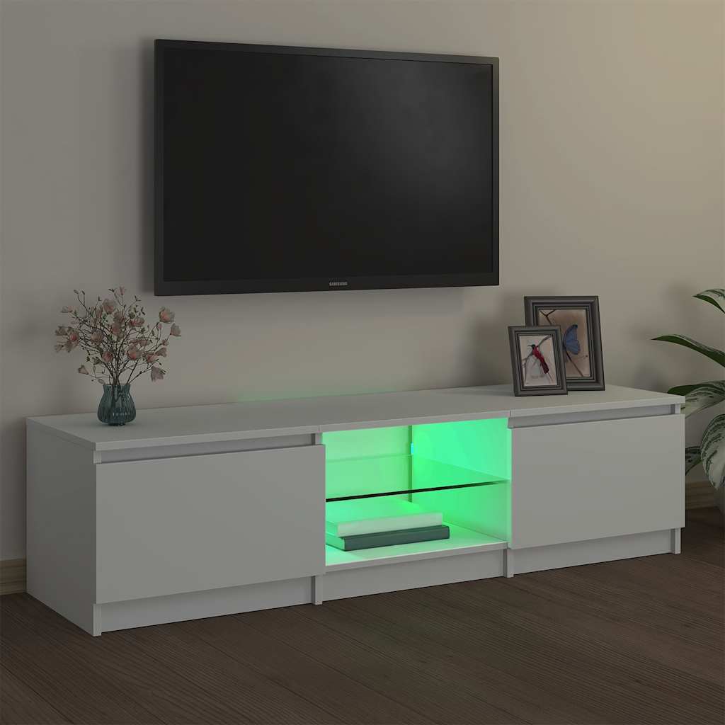 TV skapis ar LED apgaismojumu, balts, 140x40x36 cm
