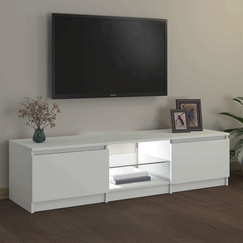 TV skapis ar LED apgaismojumu, balts, 140x40x36 cm
