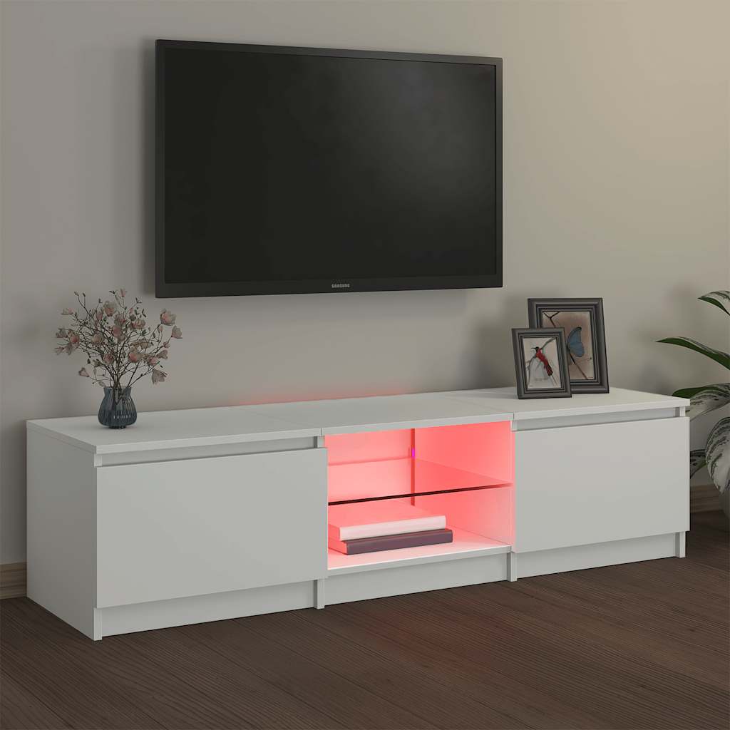 TV skapis ar LED apgaismojumu, balts, 140x40x36 cm