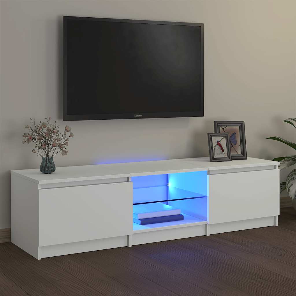 TV skapis ar LED apgaismojumu, balts, 140x40x36 cm