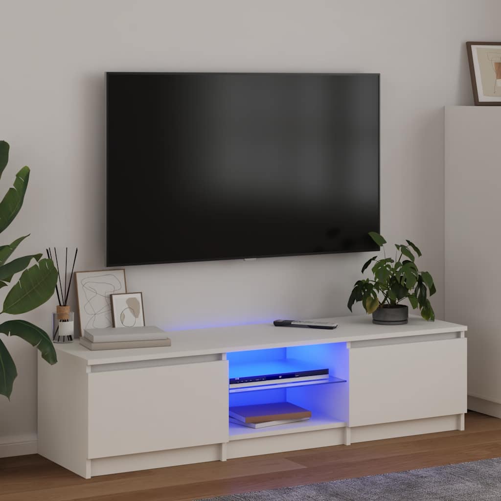 TV skapis ar LED apgaismojumu, balts, 140x40x36 cm