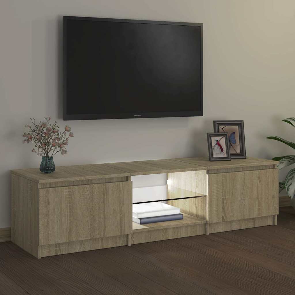 TV cabinet with LED lights, oak, 140x40x36cm