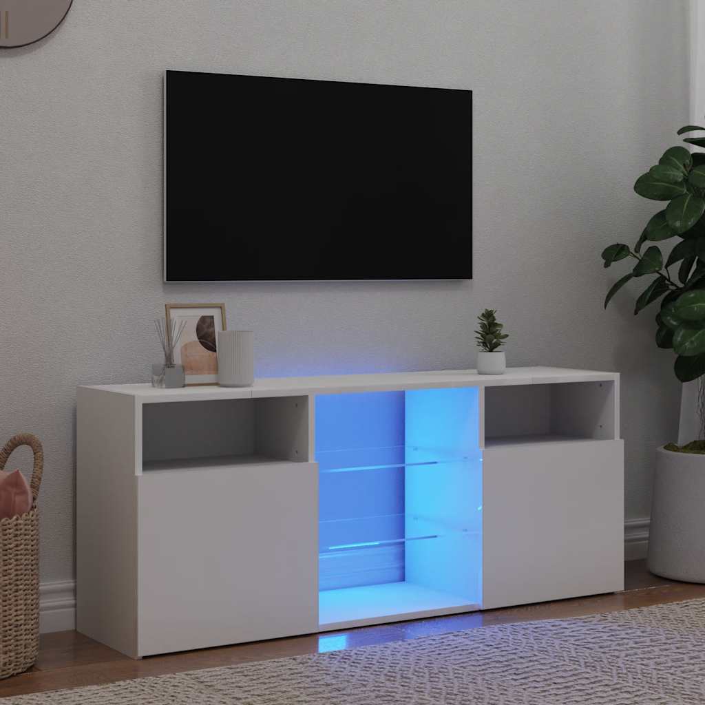 TV skapītis ar LED apgaismojumu, balts, 120x30x50cm