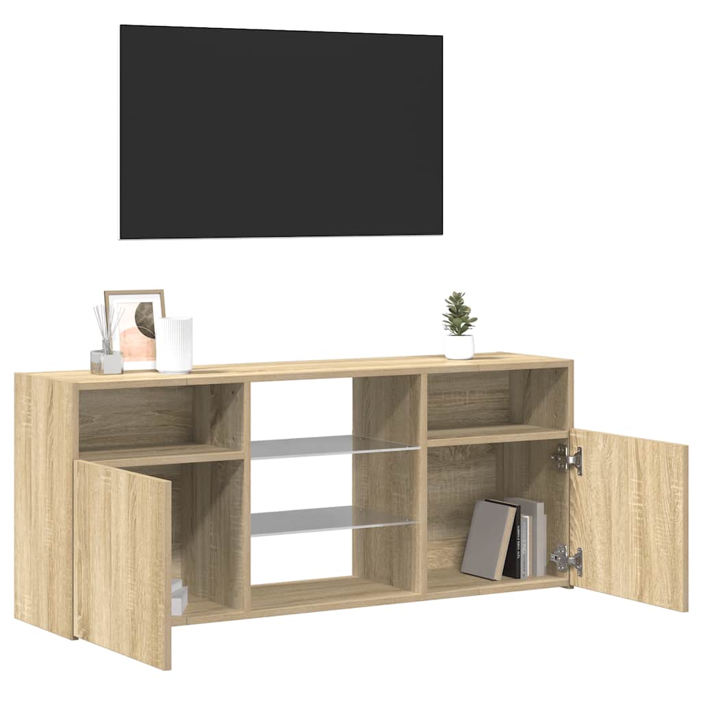 Televizora skapītis ar LED apgaismojumu, ozolkoka, 120x30x50cm
