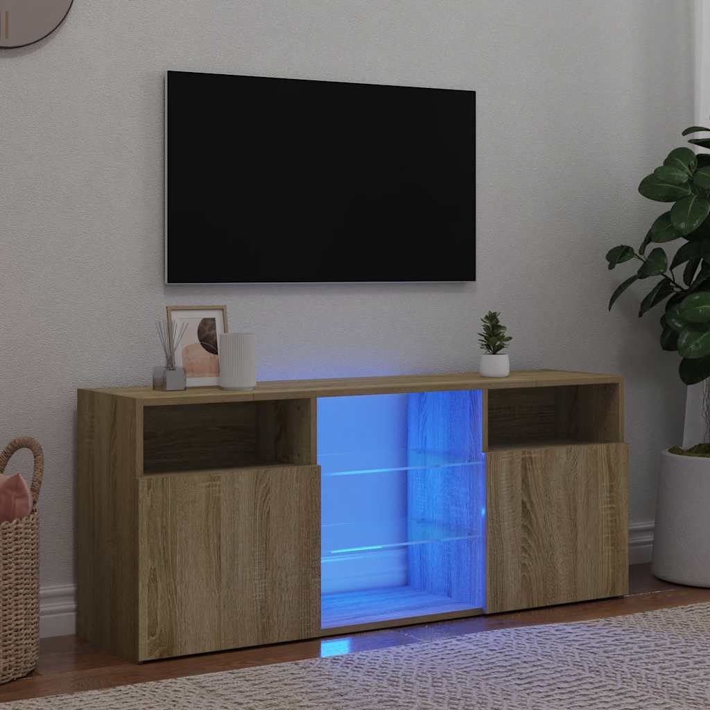 Televizora skapītis ar LED apgaismojumu, ozolkoka, 120x30x50cm