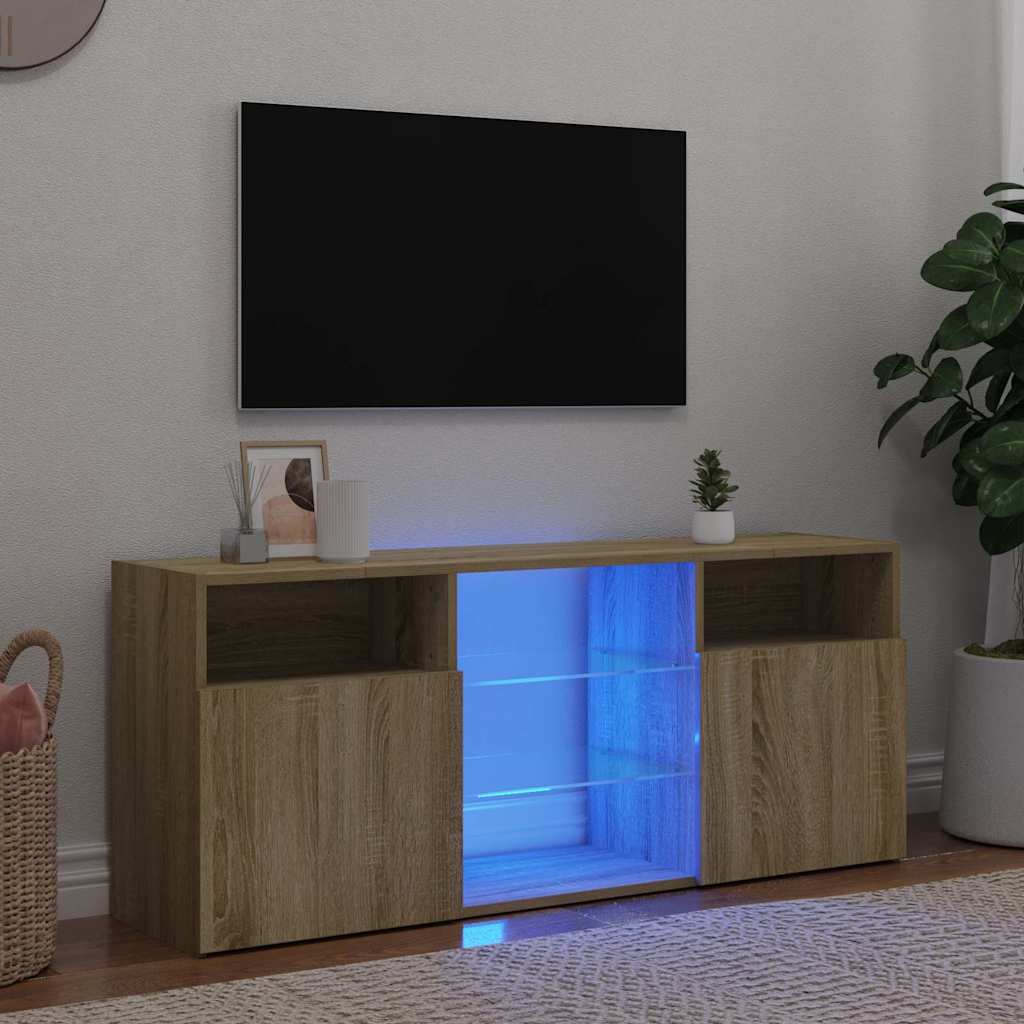 Televizoriaus spintelė su LED apšvietimu, ąžuolo, 120x30x50cm