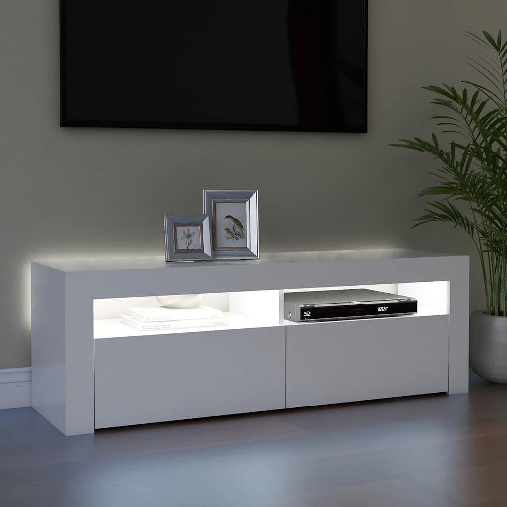 TV skapītis ar LED apgaismojumu, balts, 120x35x40cm