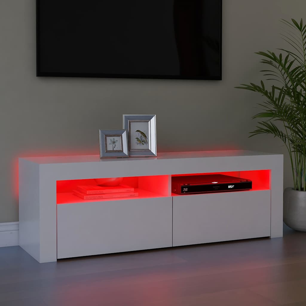 TV skapītis ar LED apgaismojumu, balts, 120x35x40cm