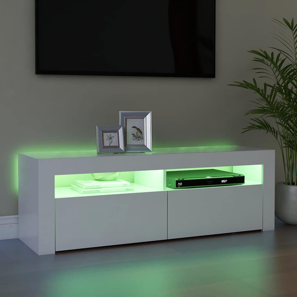 TV skapītis ar LED apgaismojumu, balts, 120x35x40cm