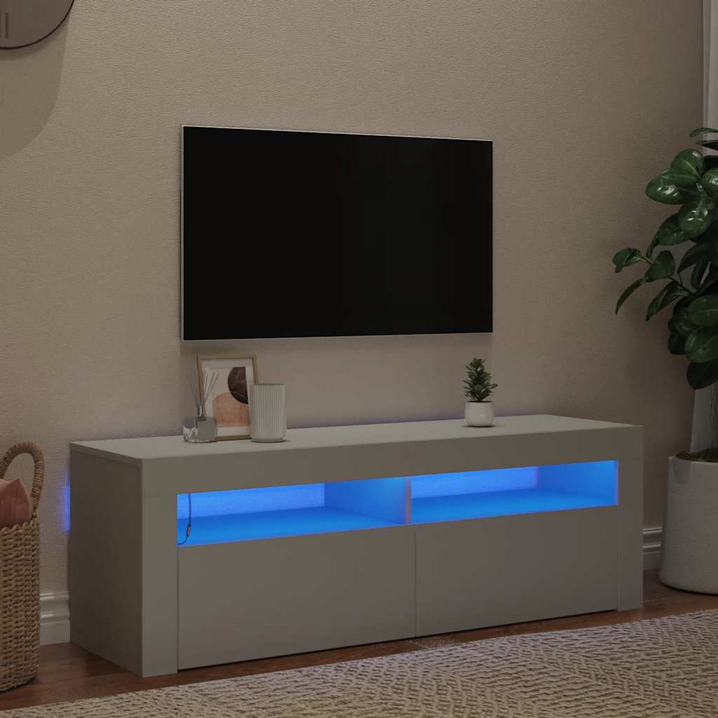 Televizoriaus spintelė su LED apšvietimu, balta, 120x35x40cm