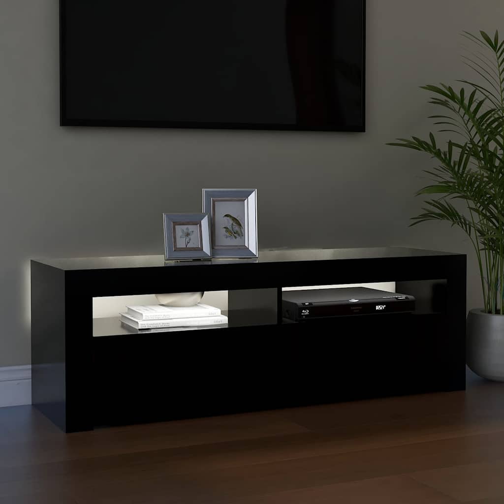 TV cabinet with LED lights, black, 120x35x40cm