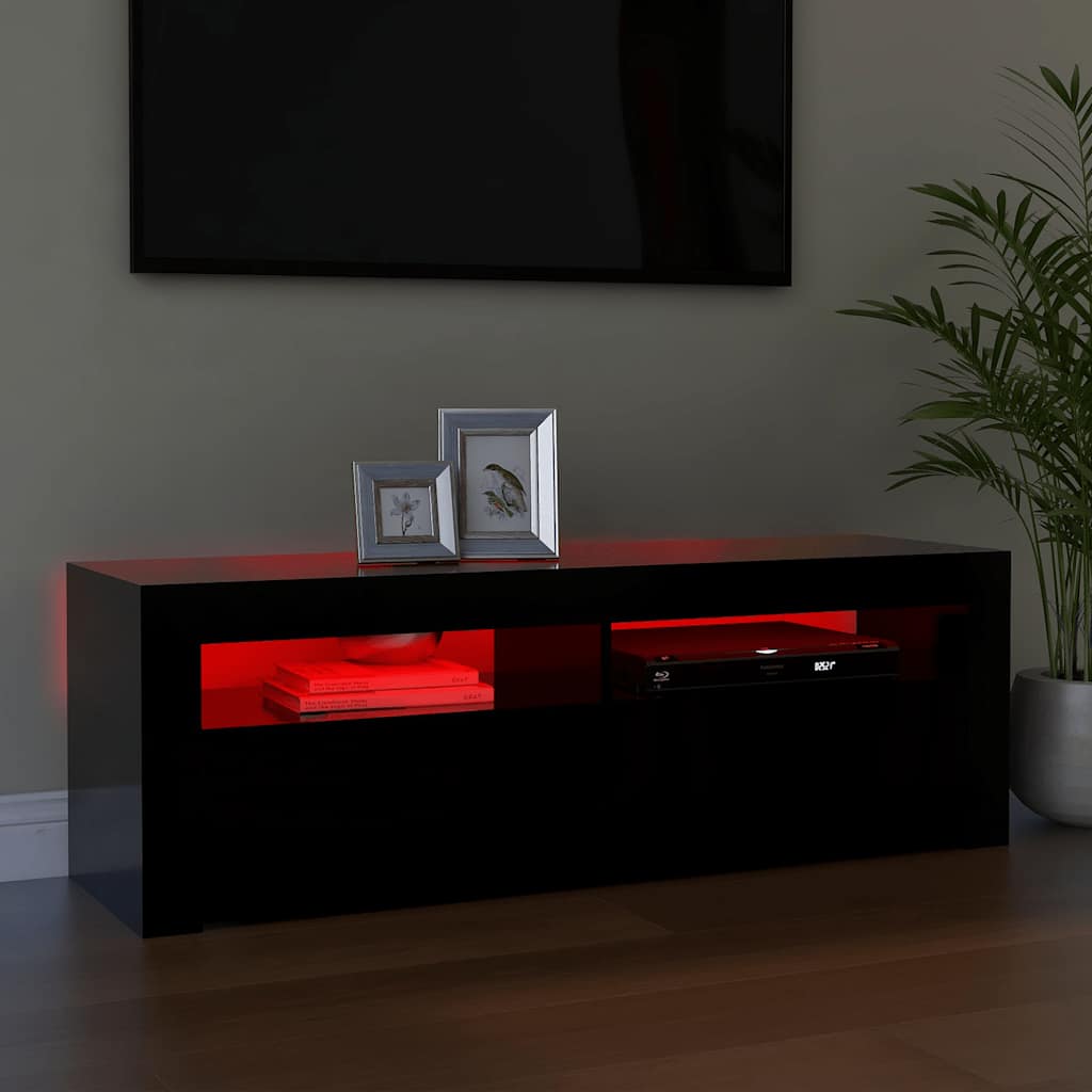 TV cabinet with LED lights, black, 120x35x40cm