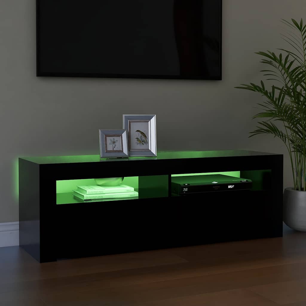 TV cabinet with LED lights, black, 120x35x40cm