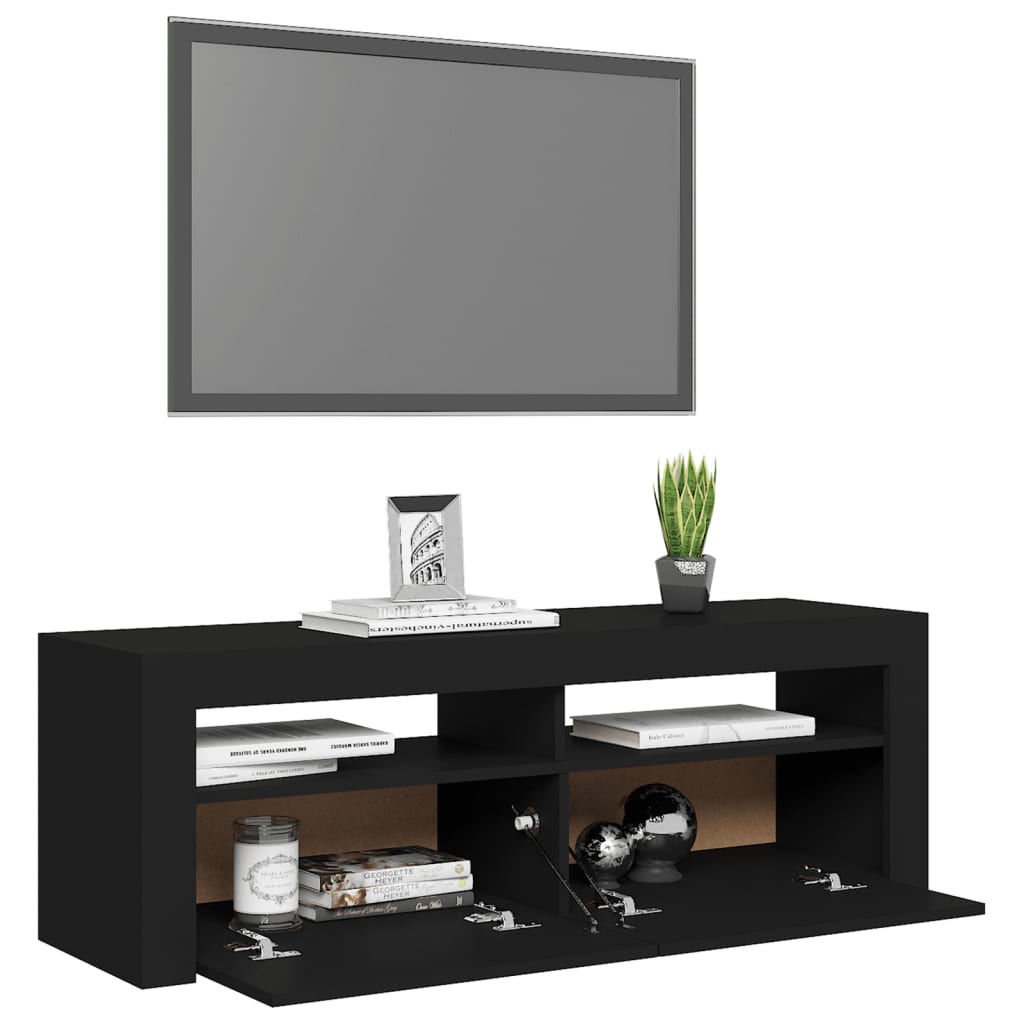 TV cabinet with LED lights, black, 120x35x40cm