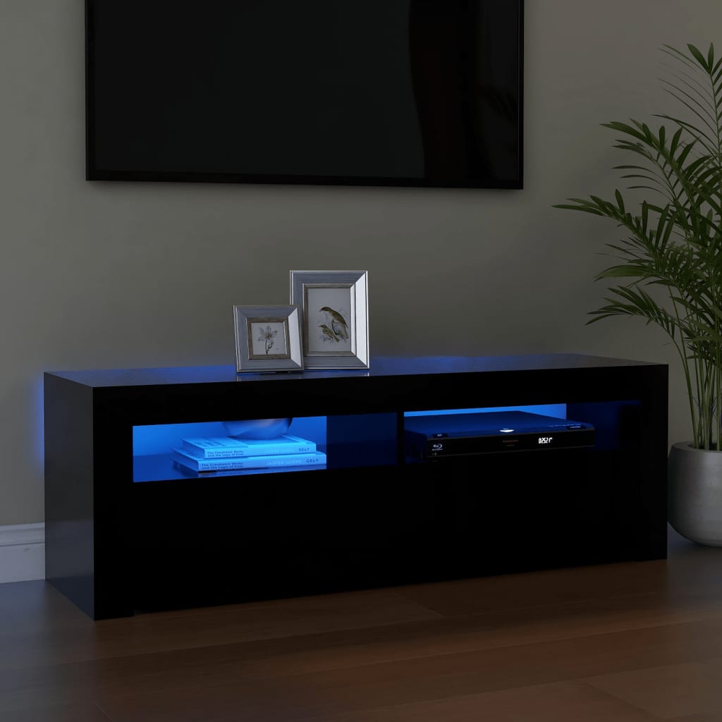TV cabinet with LED lights, black, 120x35x40cm