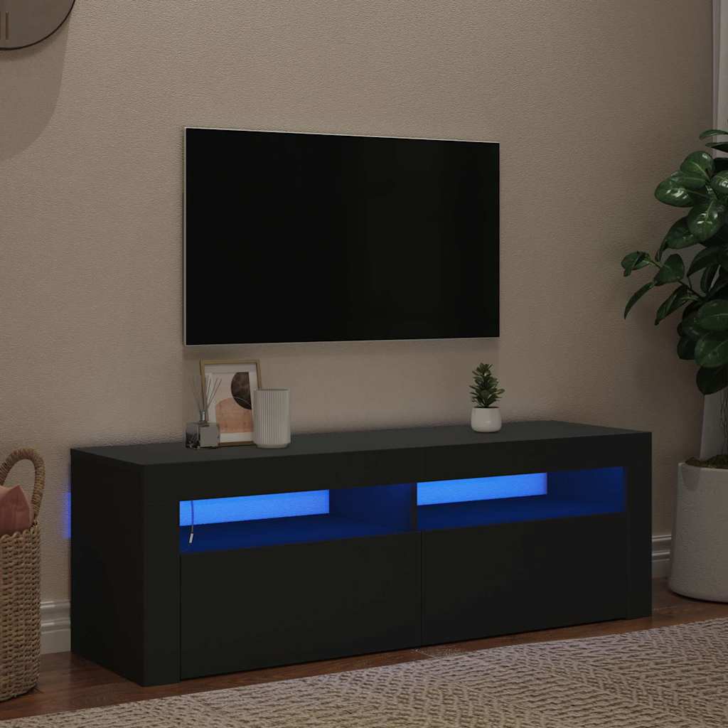 Televizoriaus spintelė su LED apšvietimu, juoda, 120x35x40cm