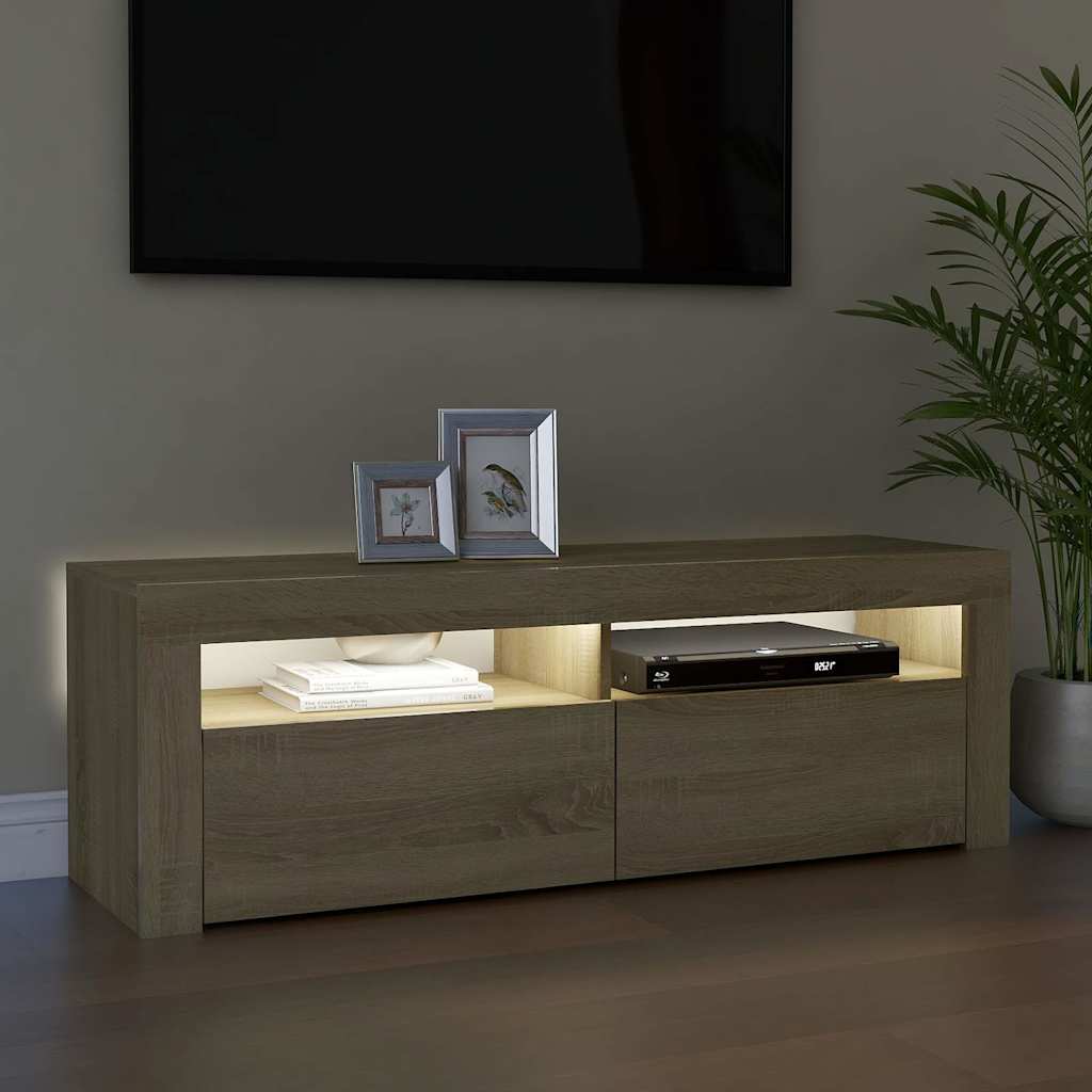 TV cabinet with LED lighting, oak, 120x35x40cm