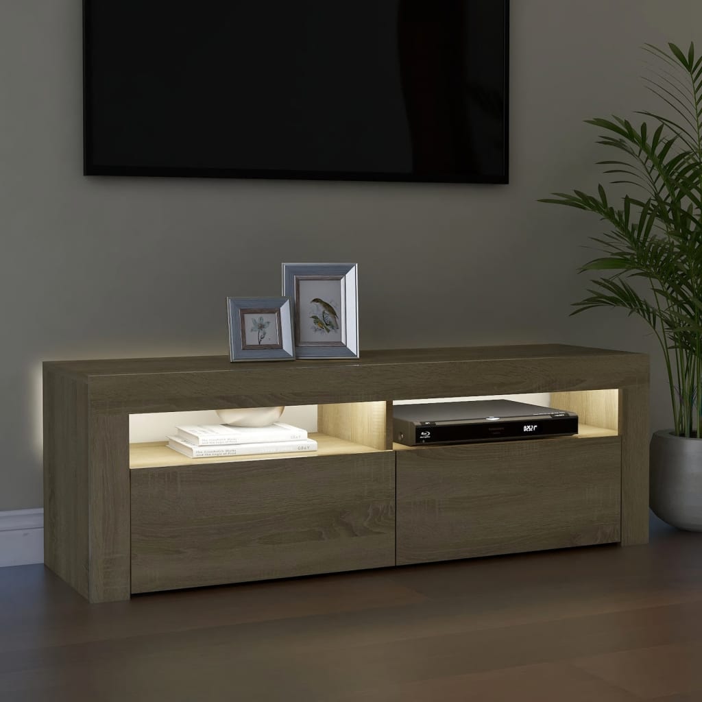 Televizoriaus spintelė su LED apšvietimu, ąžuolo, 120x35x40cm