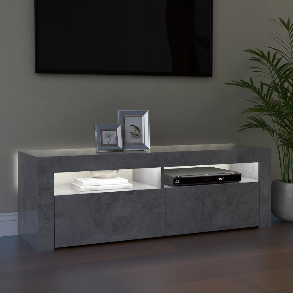 TV cabinet with LED lights, concrete grey, 120x35x40 cm