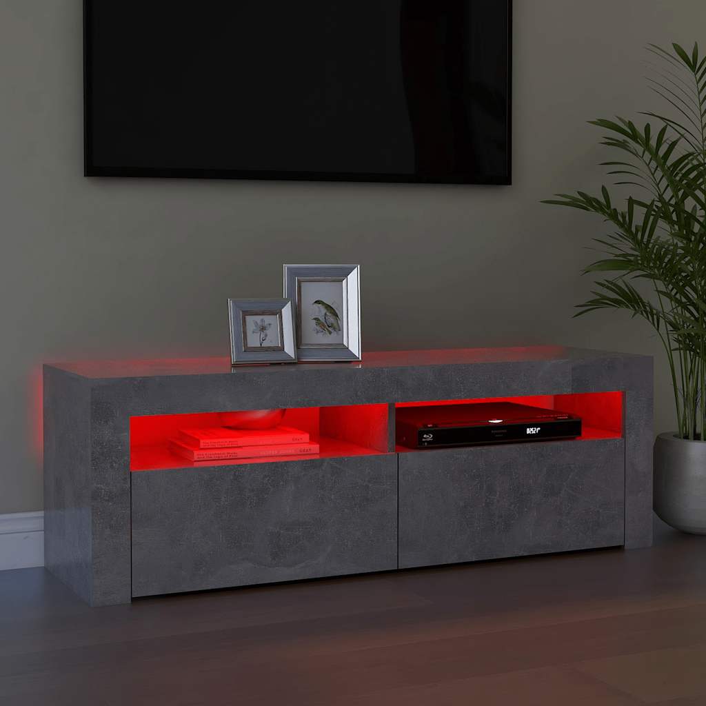 TV cabinet with LED lights, concrete grey, 120x35x40 cm