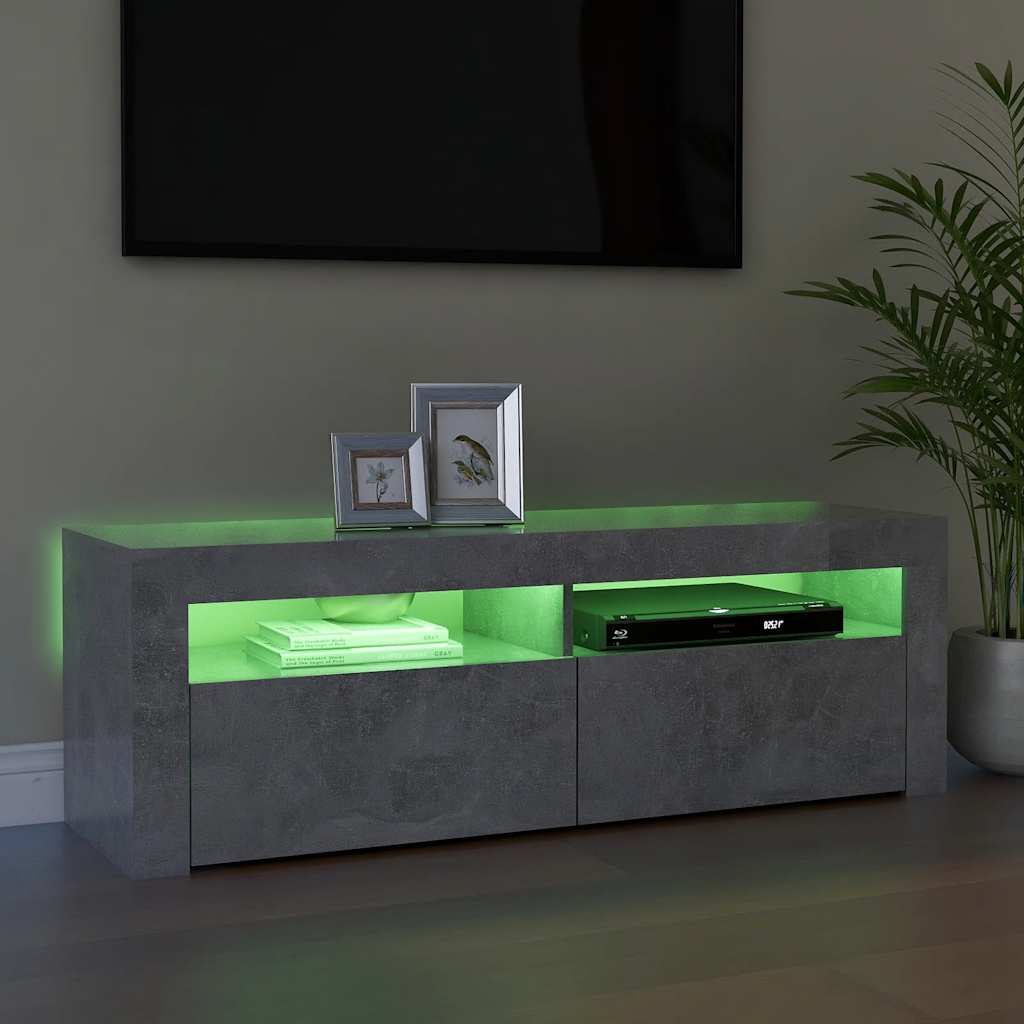 TV cabinet with LED lights, concrete grey, 120x35x40 cm