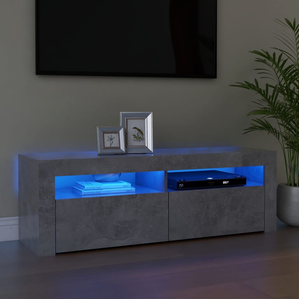 TV cabinet with LED lights, concrete grey, 120x35x40 cm