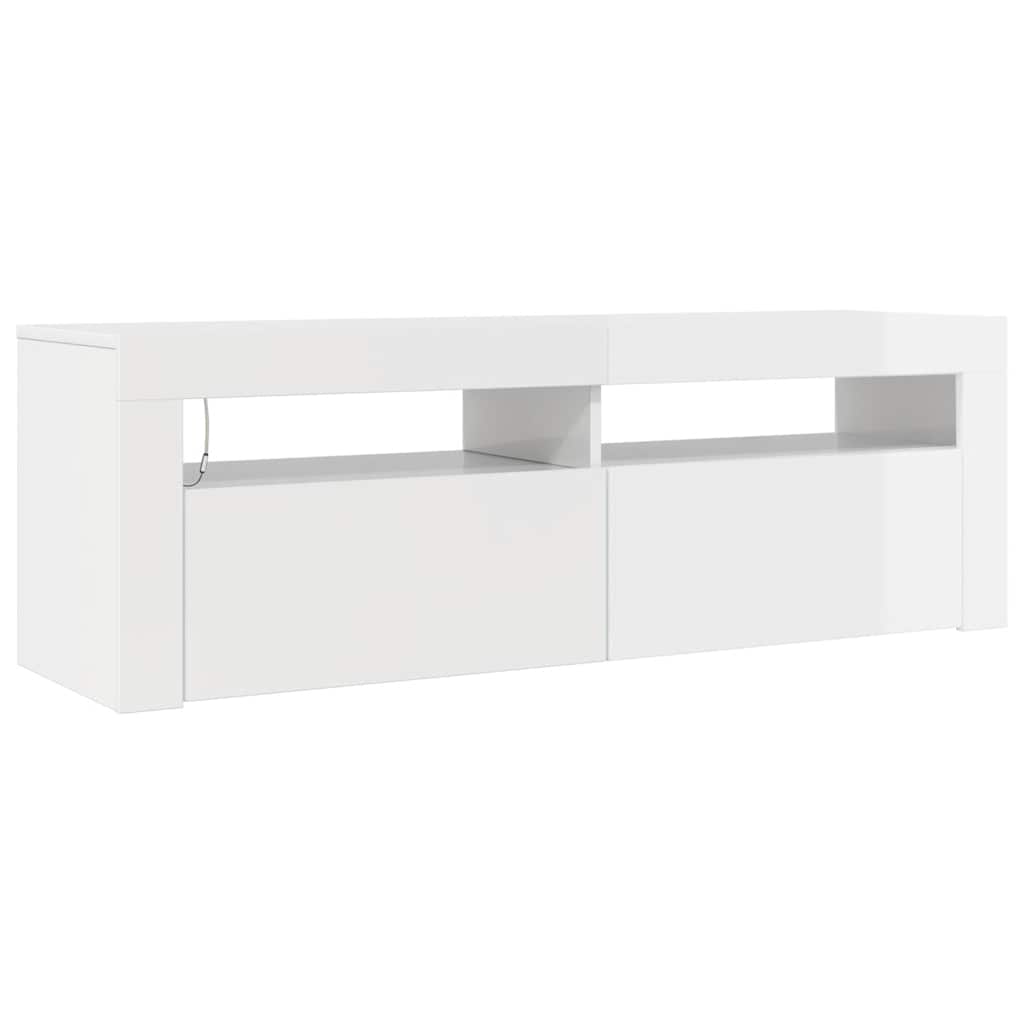TV spintelė su LED apšvietimu, balta, 120x35x40cm, blizgi