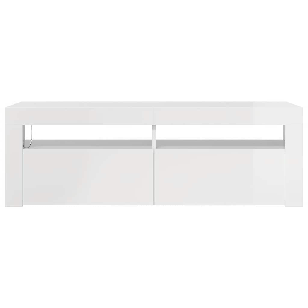 TV spintelė su LED apšvietimu, balta, 120x35x40cm, blizgi
