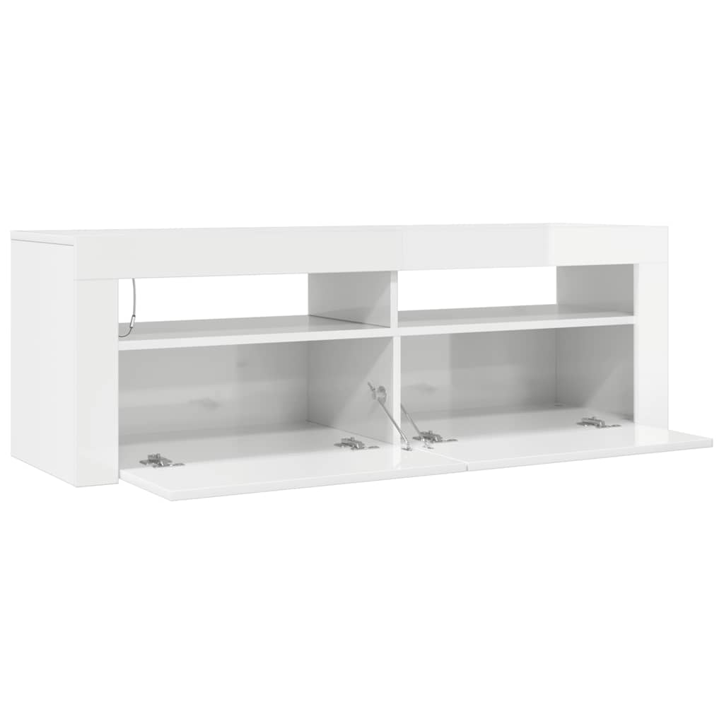 TV spintelė su LED apšvietimu, balta, 120x35x40cm, blizgi
