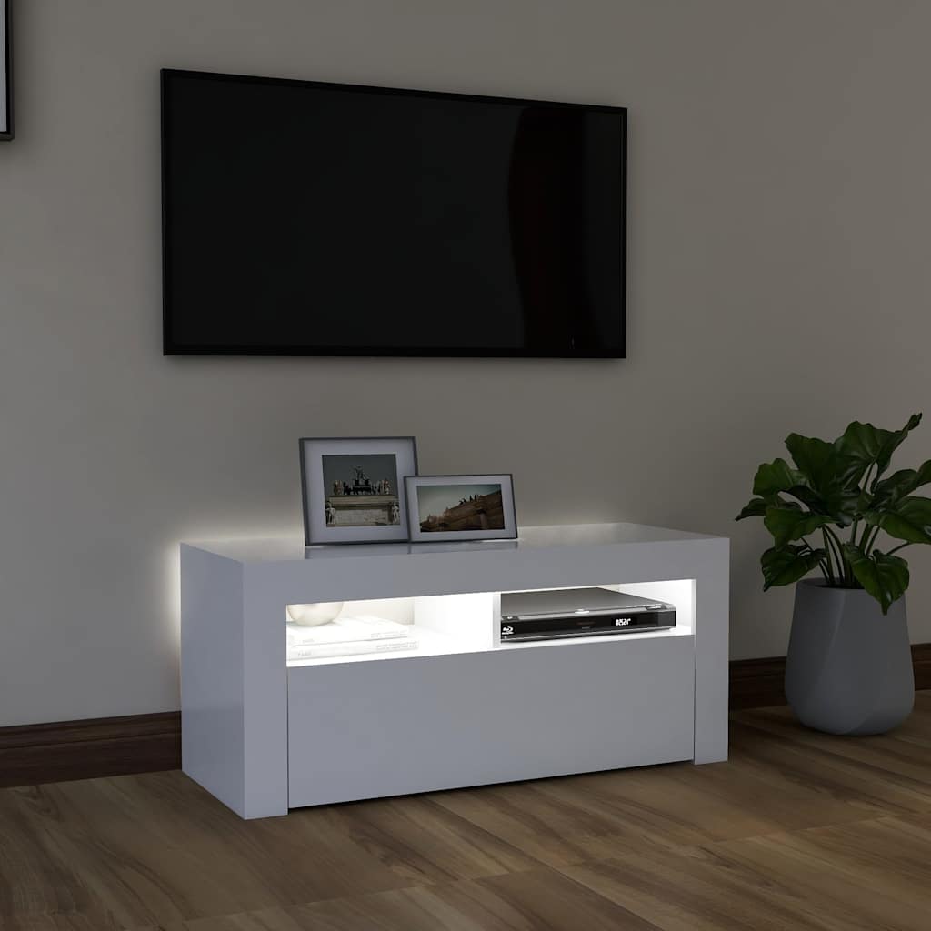 TV skapītis ar LED apgaismojumu, balts, 90x35x40cm