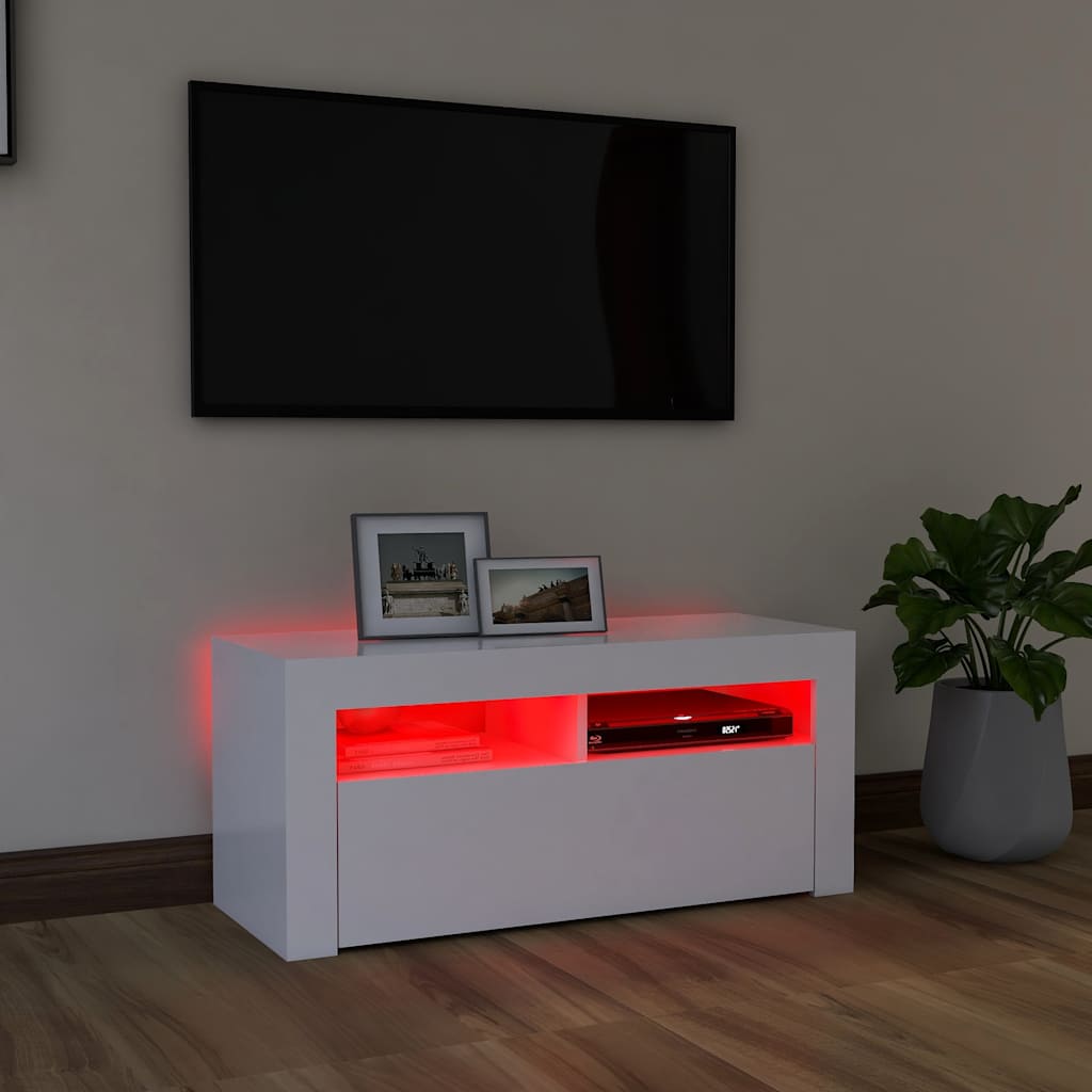 TV skapītis ar LED apgaismojumu, balts, 90x35x40cm