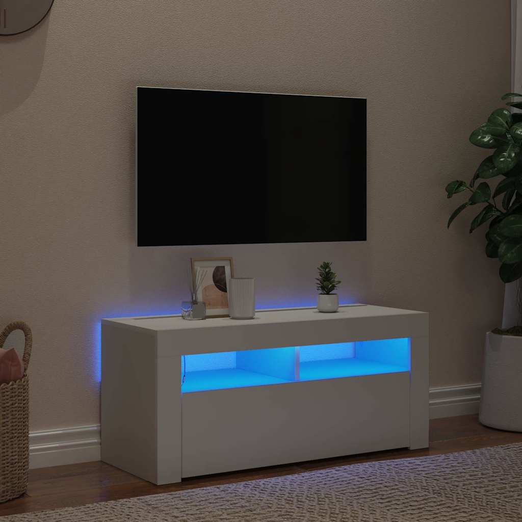 TV skapītis ar LED apgaismojumu, balts, 90x35x40cm