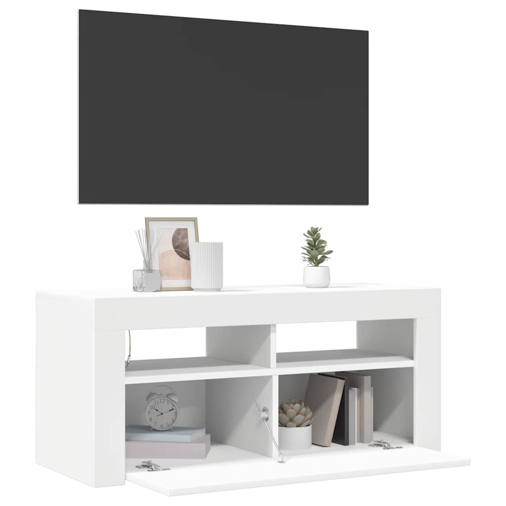 TV skapītis ar LED apgaismojumu, balts, 90x35x40cm