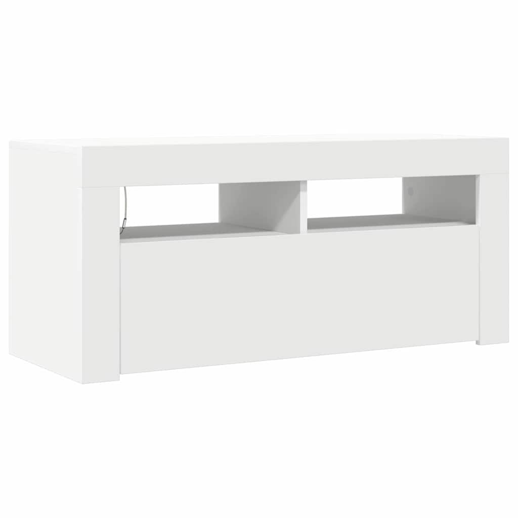 TV skapītis ar LED apgaismojumu, balts, 90x35x40cm