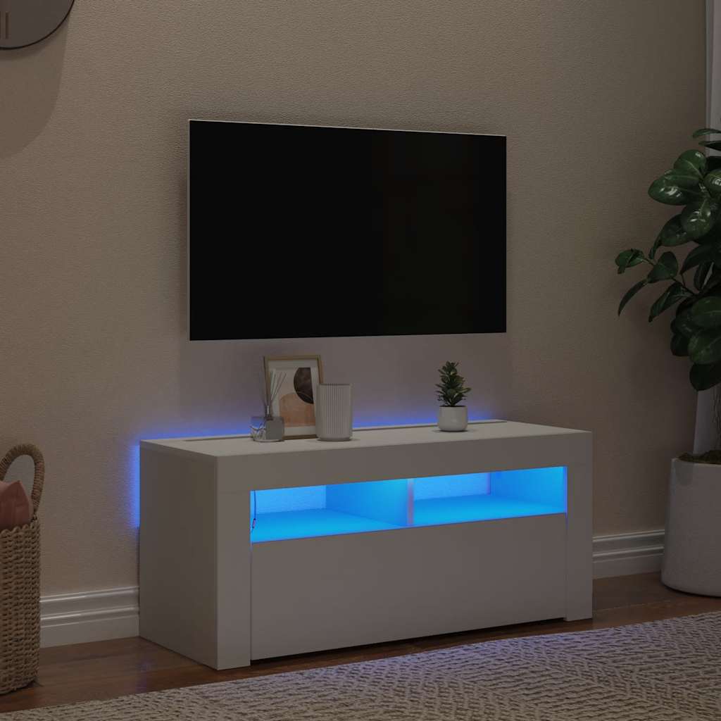 TV skapītis ar LED apgaismojumu, balts, 90x35x40cm