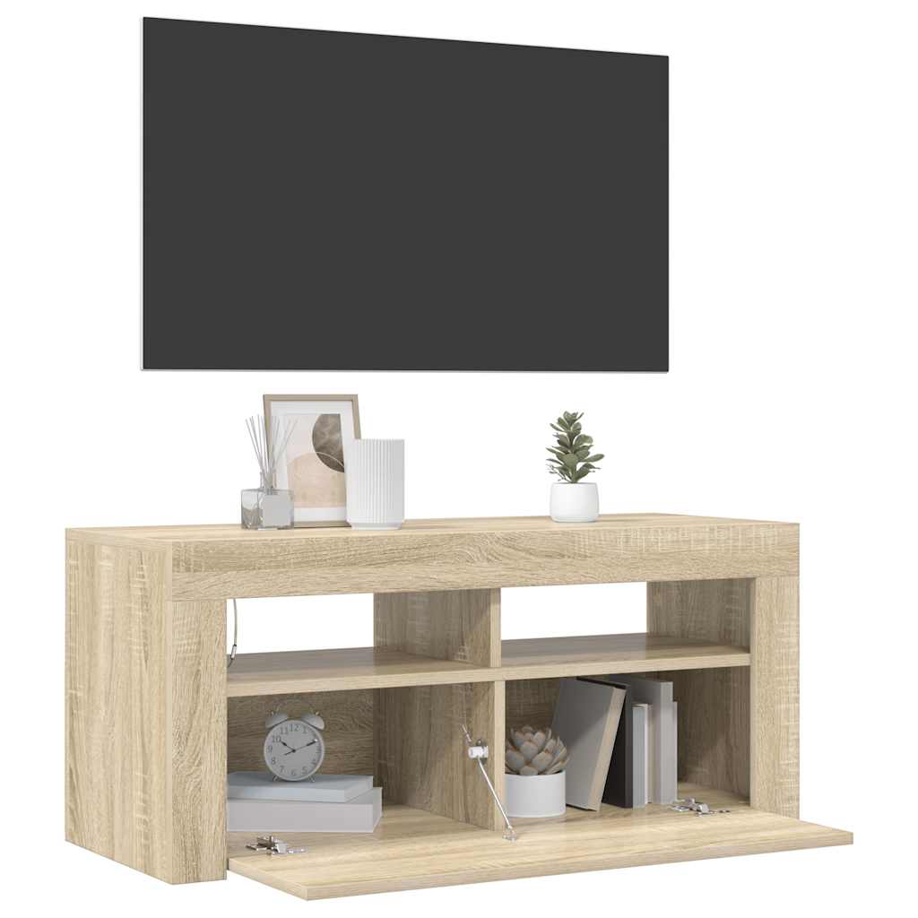 TV Cabinet with LED Lighting, Oak, 90x35x40cm